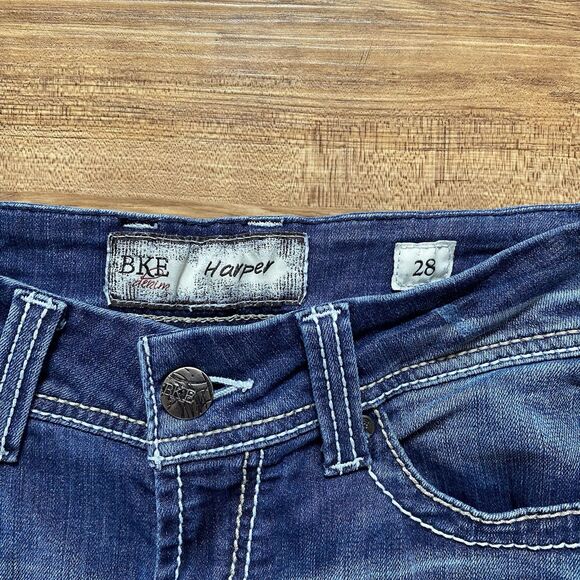 BKE 28 Harper Jeans Dark Wash Blue Denim Cropped Straight Western Cowgirl Rock - Picture 7 of 16